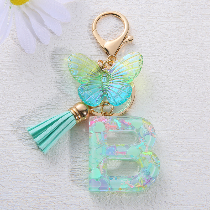 Μπρελόκ Amazon Sequin Initials με Φούντα, Χαριτωμένο Κρεμαστό Κλειδί Αυτοκινήτου σε Στυλ Πεταλούδας, Γυναικείο Κρεμαστό Τσάντα