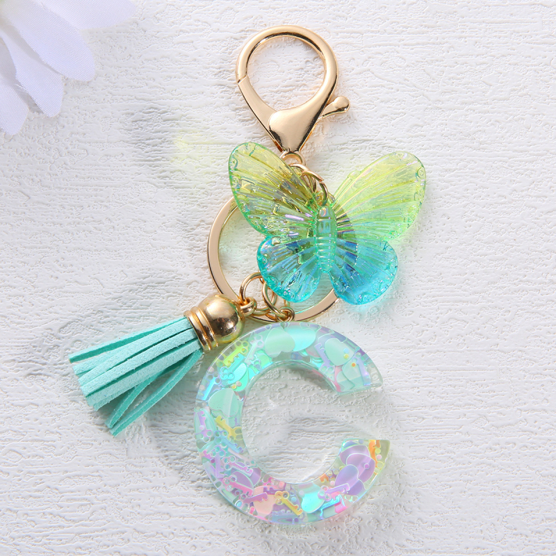 Μπρελόκ Amazon Sequin Initials με Φούντα, Χαριτωμένο Κρεμαστό Κλειδί Αυτοκινήτου σε Στυλ Πεταλούδας, Γυναικείο Κρεμαστό Τσάντα