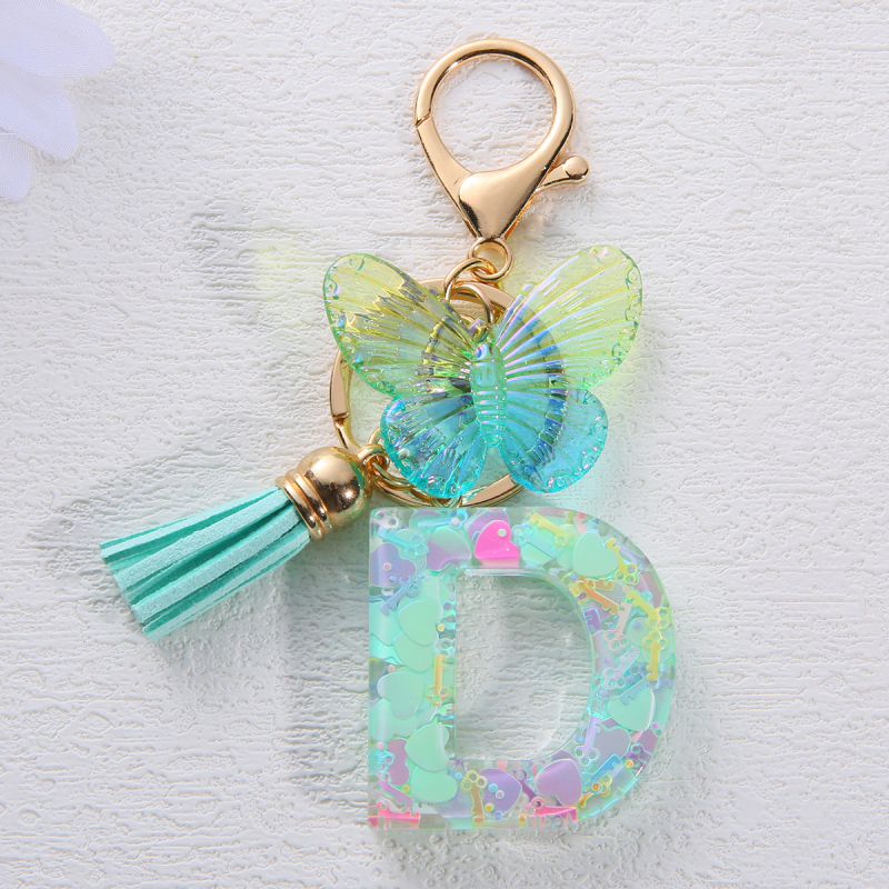 Μπρελόκ Amazon Sequin Initials με Φούντα, Χαριτωμένο Κρεμαστό Κλειδί Αυτοκινήτου σε Στυλ Πεταλούδας, Γυναικείο Κρεμαστό Τσάντα