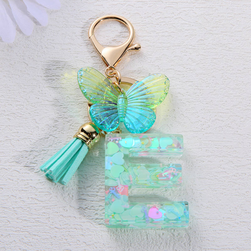 Μπρελόκ Amazon Sequin Initials με Φούντα, Χαριτωμένο Κρεμαστό Κλειδί Αυτοκινήτου σε Στυλ Πεταλούδας, Γυναικείο Κρεμαστό Τσάντα