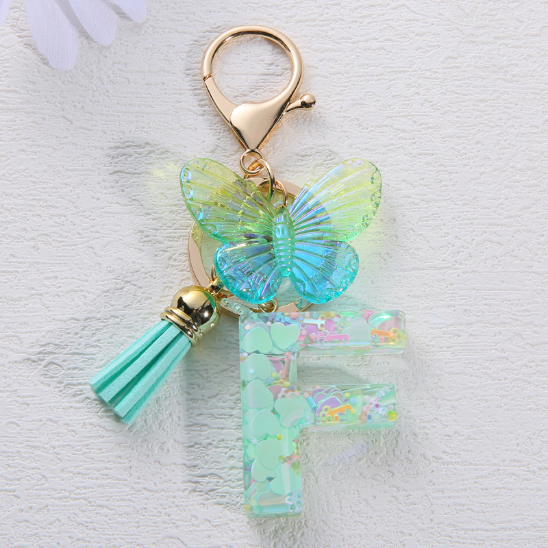 Μπρελόκ Amazon Sequin Initials με Φούντα, Χαριτωμένο Κρεμαστό Κλειδί Αυτοκινήτου σε Στυλ Πεταλούδας, Γυναικείο Κρεμαστό Τσάντα