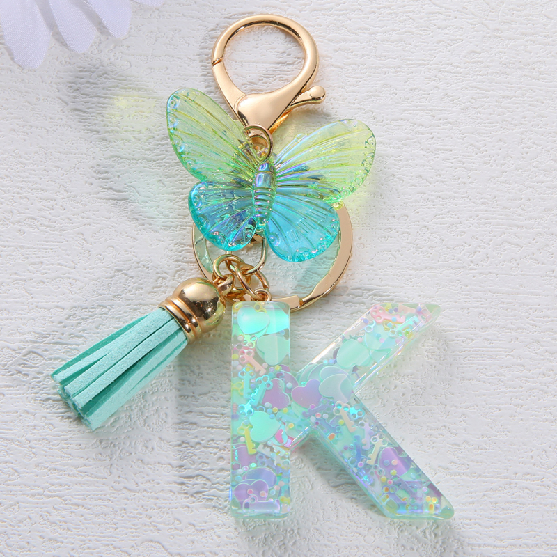 Μπρελόκ Amazon Sequin Initials με Φούντα, Χαριτωμένο Κρεμαστό Κλειδί Αυτοκινήτου σε Στυλ Πεταλούδας, Γυναικείο Κρεμαστό Τσάντα