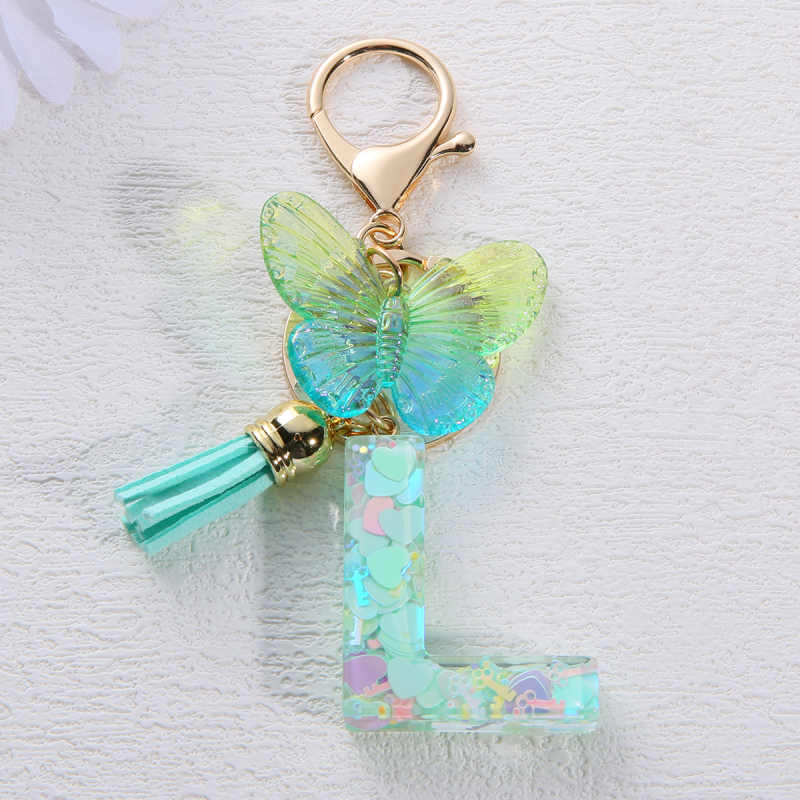 Μπρελόκ Amazon Sequin Initials με Φούντα, Χαριτωμένο Κρεμαστό Κλειδί Αυτοκινήτου σε Στυλ Πεταλούδας, Γυναικείο Κρεμαστό Τσάντα