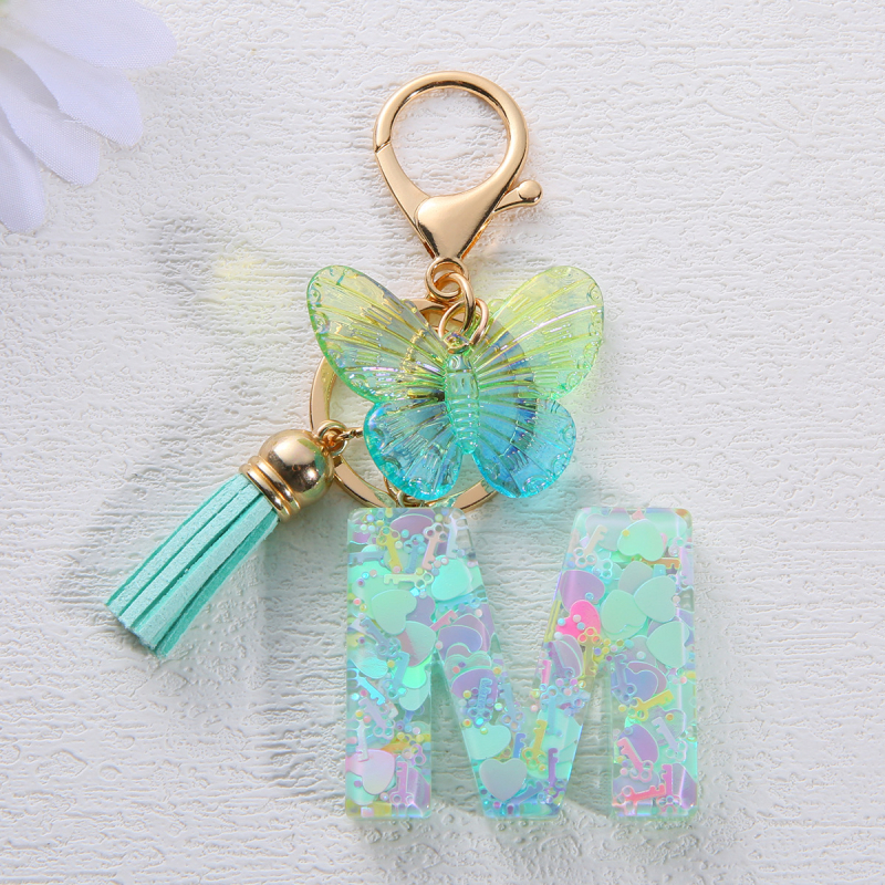 Μπρελόκ Amazon Sequin Initials με Φούντα, Χαριτωμένο Κρεμαστό Κλειδί Αυτοκινήτου σε Στυλ Πεταλούδας, Γυναικείο Κρεμαστό Τσάντα