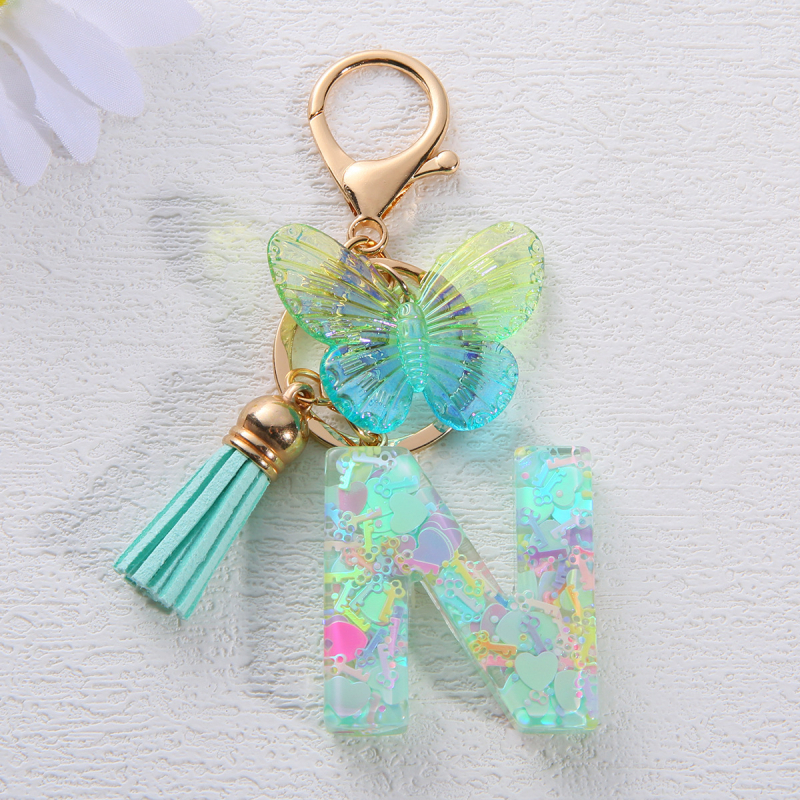 Μπρελόκ Amazon Sequin Initials με Φούντα, Χαριτωμένο Κρεμαστό Κλειδί Αυτοκινήτου σε Στυλ Πεταλούδας, Γυναικείο Κρεμαστό Τσάντα