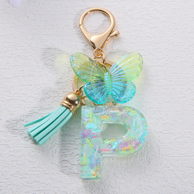 Μπρελόκ Amazon Sequin Initials με Φούντα, Χαριτωμένο Κρεμαστό Κλειδί Αυτοκινήτου σε Στυλ Πεταλούδας, Γυναικείο Κρεμαστό Τσάντα