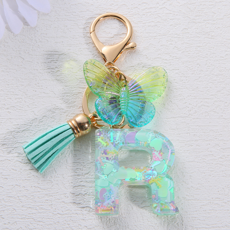 Μπρελόκ Amazon Sequin Initials με Φούντα, Χαριτωμένο Κρεμαστό Κλειδί Αυτοκινήτου σε Στυλ Πεταλούδας, Γυναικείο Κρεμαστό Τσάντα