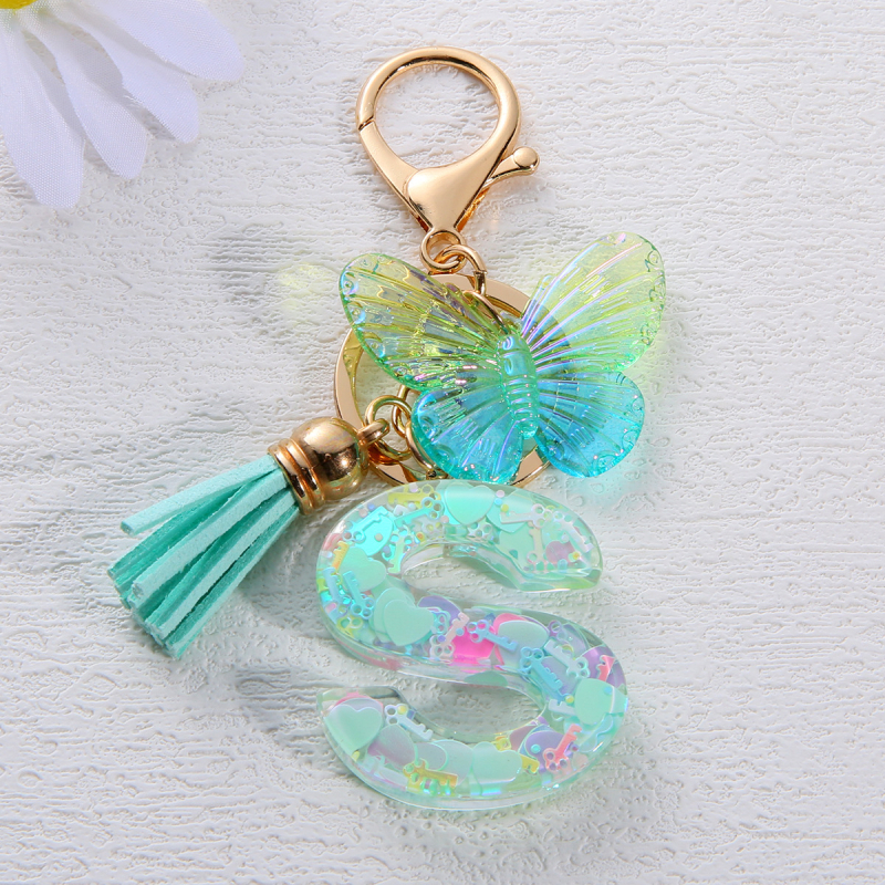 Μπρελόκ Amazon Sequin Initials με Φούντα, Χαριτωμένο Κρεμαστό Κλειδί Αυτοκινήτου σε Στυλ Πεταλούδας, Γυναικείο Κρεμαστό Τσάντα