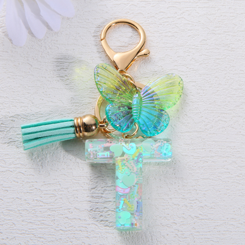 Μπρελόκ Amazon Sequin Initials με Φούντα, Χαριτωμένο Κρεμαστό Κλειδί Αυτοκινήτου σε Στυλ Πεταλούδας, Γυναικείο Κρεμαστό Τσάντα