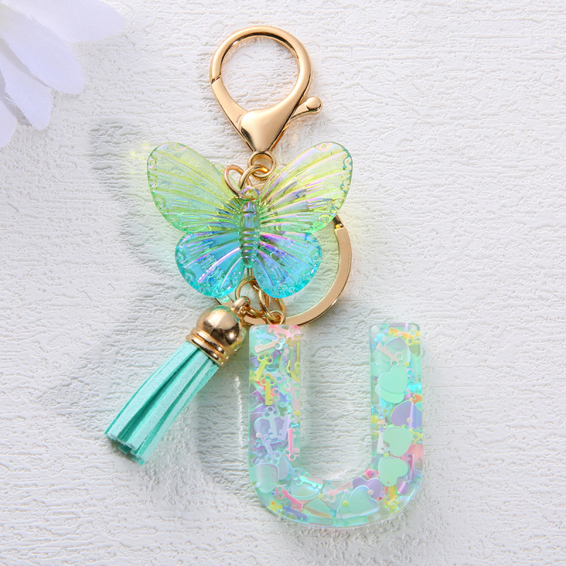 Μπρελόκ Amazon Sequin Initials με Φούντα, Χαριτωμένο Κρεμαστό Κλειδί Αυτοκινήτου σε Στυλ Πεταλούδας, Γυναικείο Κρεμαστό Τσάντα