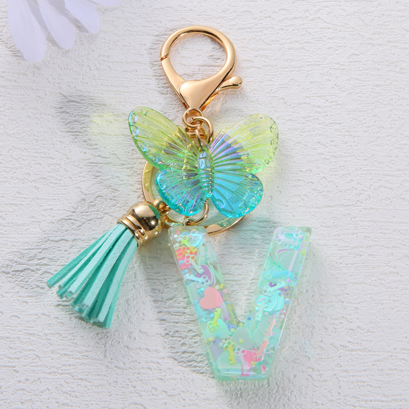 Μπρελόκ Amazon Sequin Initials με Φούντα, Χαριτωμένο Κρεμαστό Κλειδί Αυτοκινήτου σε Στυλ Πεταλούδας, Γυναικείο Κρεμαστό Τσάντα