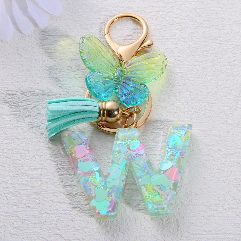 Μπρελόκ Amazon Sequin Initials με Φούντα, Χαριτωμένο Κρεμαστό Κλειδί Αυτοκινήτου σε Στυλ Πεταλούδας, Γυναικείο Κρεμαστό Τσάντα