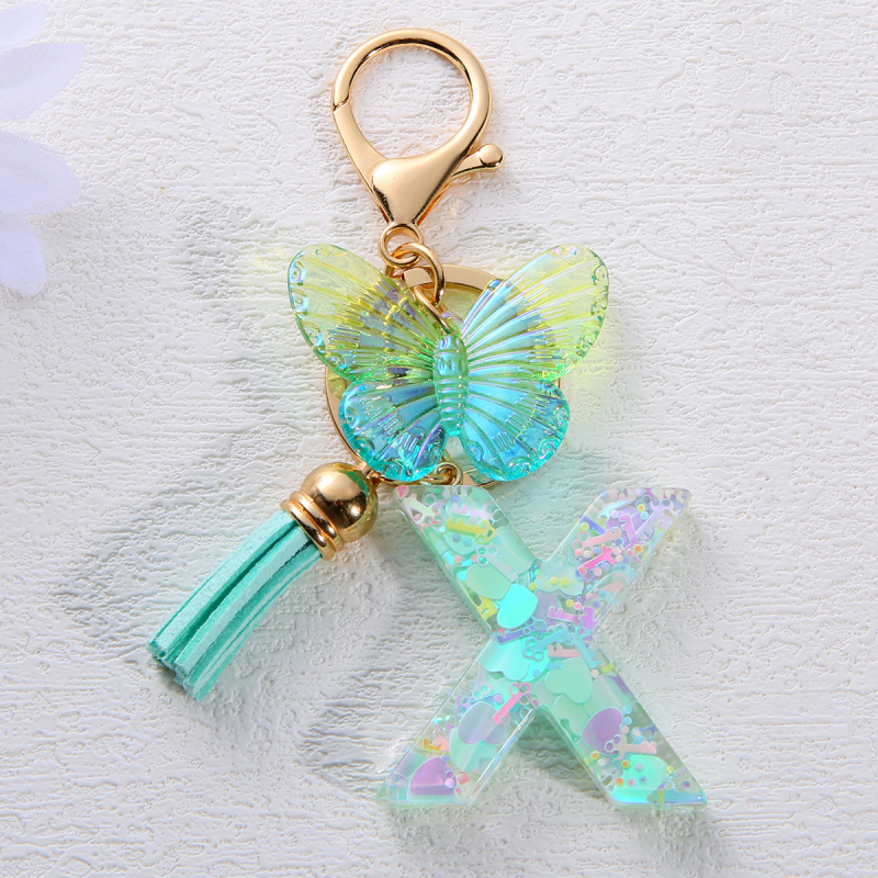 Μπρελόκ Amazon Sequin Initials με Φούντα, Χαριτωμένο Κρεμαστό Κλειδί Αυτοκινήτου σε Στυλ Πεταλούδας, Γυναικείο Κρεμαστό Τσάντα