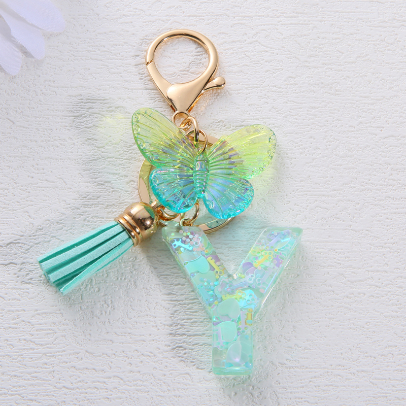 Μπρελόκ Amazon Sequin Initials με Φούντα, Χαριτωμένο Κρεμαστό Κλειδί Αυτοκινήτου σε Στυλ Πεταλούδας, Γυναικείο Κρεμαστό Τσάντα