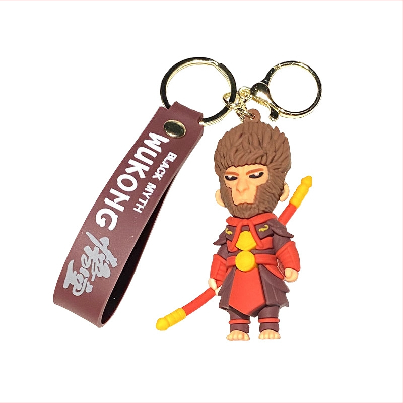 Карикатура черен мит Wukong ключодържател карикатура прасе осем напусна кукла кола ключодържател игра около малки подаръци на едро