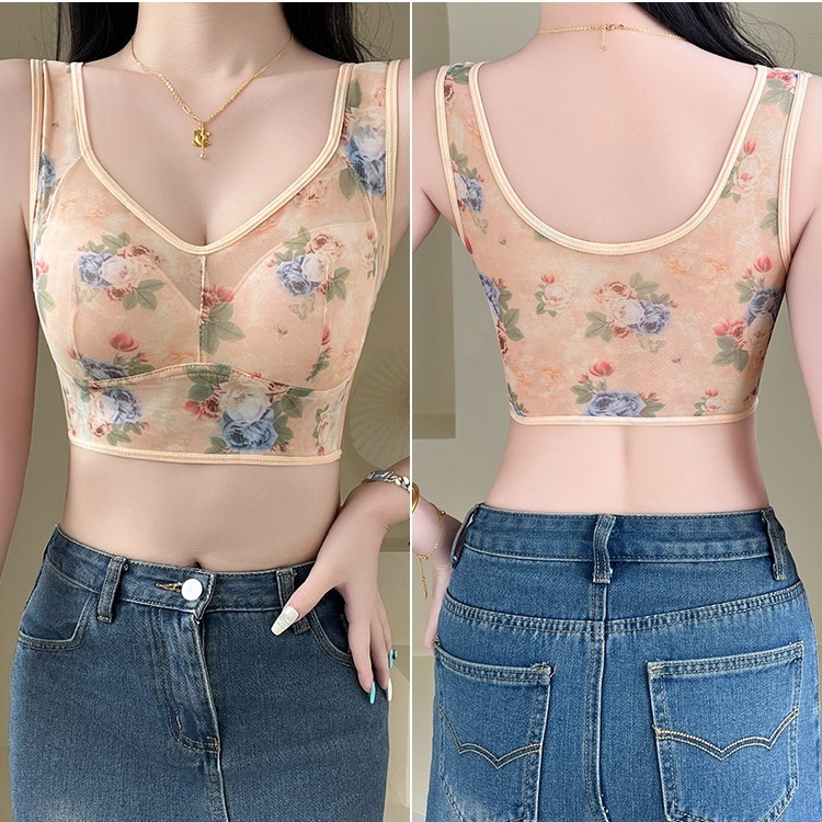 Pluss-suuruses emale mõeldud aluspesu, naiste push-up mugav fikseeritud korviga rinnahoidja, vintage lilleline torukujuline ülaosa, tugi lõtvumisvastane iluselg