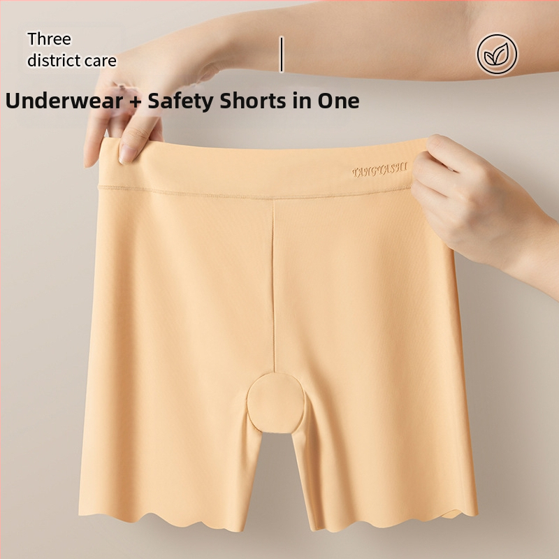 Дамски боксерки с висока талия, летни, с ледена копринена основа, големи размери, безшевни, тънки, с защита от излагане на слънце