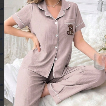 Prekogranična vanjska trgovina Kućna odjeća Zou platnene pidžame s printom Hlače kratkih rukava Kardigan Europsko i američko odijelo Novo žensko odijelo s reverom