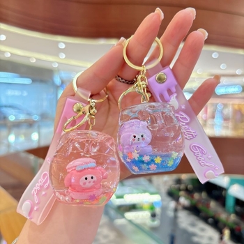 Karikatūras akrila Sanrio plūstošo smilšu pudeles atslēgu piekariņš, gudrs leļļu rotājums, somas kulons, maza dāvanu atslēgu piekariņš