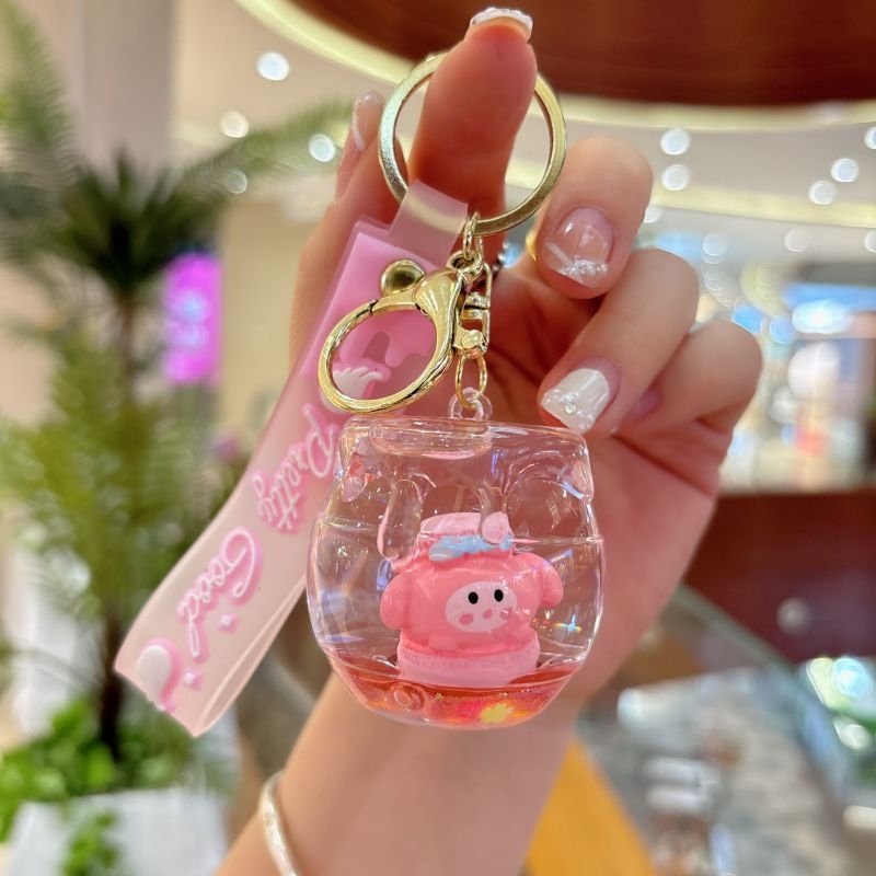 Karikatūras akrila Sanrio plūstošo smilšu pudeles atslēgu piekariņš, gudrs leļļu rotājums, somas kulons, maza dāvanu atslēgu piekariņš