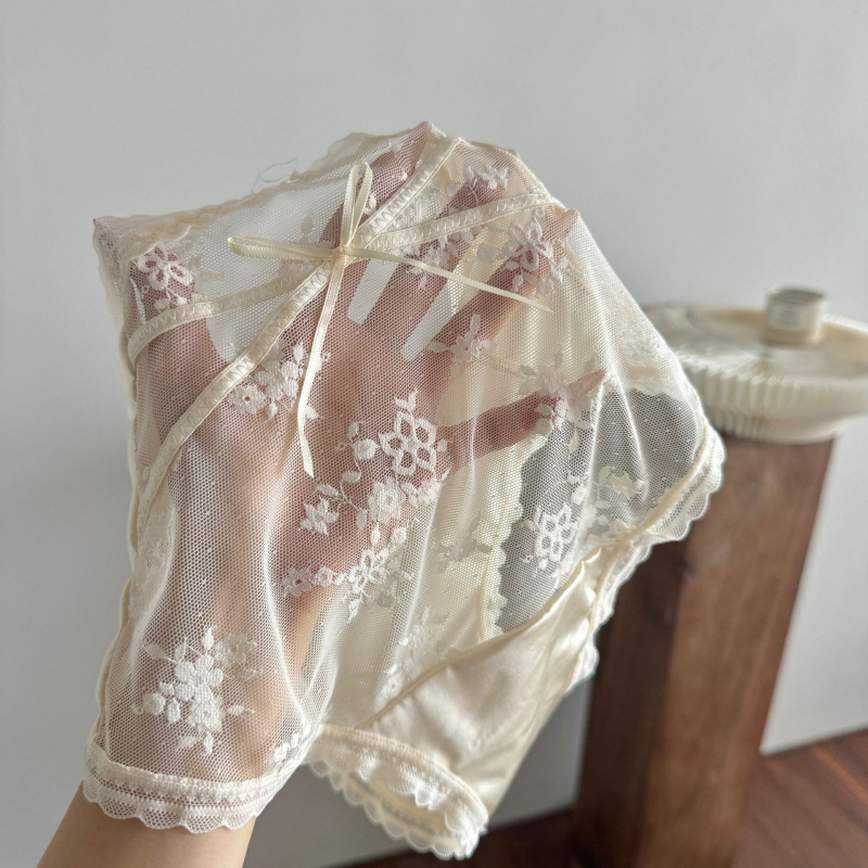 Ταϊλανδέζικο σέξι μπαρ ~ Γαλλικό καθαρό διαφανές κοριτσάκι με φιόγκο στη μέση και δαντέλα, μεταξωτό βαμβακερό εσώρουχο