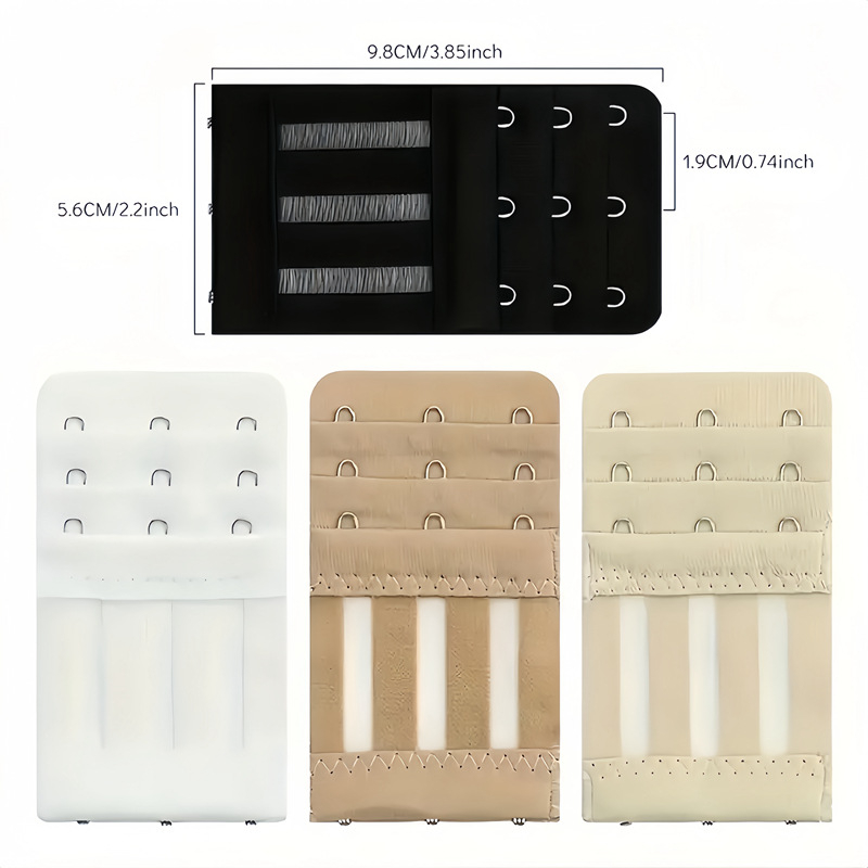 4 vnt. tarpvalstybinio mikropluošto elastingo trijų eilių trijų sagčių liemenėlės prailginimo sagtis, perlamutrinė maišelio tiekimo apatinių sagtis