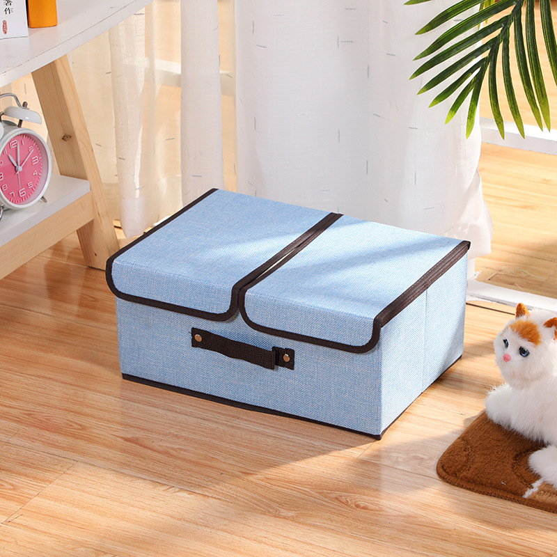 Audinio dvigubo dangčio drabužių laikymo dėžė, drabužių laikymo dėžė su neaustiniu dvigubu dangčiu, didelė žaislų laikymo dėžė, apatinių laikymo dėžė