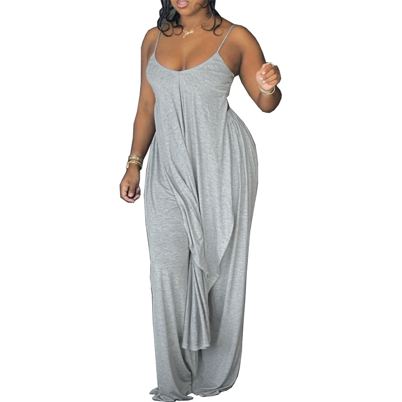 Amazon europski prekogranični novi cvjetni sivi široki sling hlače od dva dijela s asimetričnim rubom