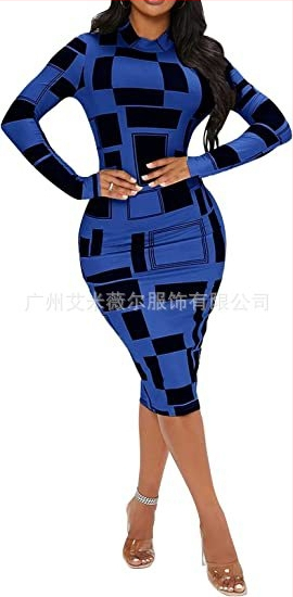 Rochie midi cu imprimeu floral, strâmtă, cu guler rotund, pentru femei, din Europa și America, 2022, Amazon AliExpress