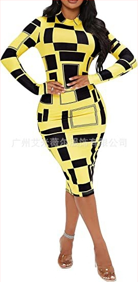 Rochie midi cu imprimeu floral, strâmtă, cu guler rotund, pentru femei, din Europa și America, 2022, Amazon AliExpress