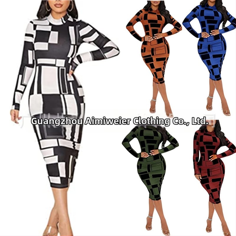 Rochie midi cu imprimeu floral, strâmtă, cu guler rotund, pentru femei, din Europa și America, 2022, Amazon AliExpress