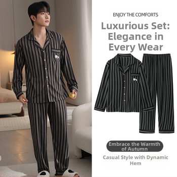 Σε απόθεμα Άνοιξη-Φθινόπωρο Νέα Ζαρωμένη Βαμβακερή Πιτζάμα με Κινούμενα Σχέδια, Ανδρική Μακρυμάνικη Πιτζάμα, Plus Size, Ρούχα για το Σπίτι