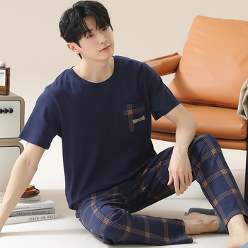 2024. aasta suvine uus kvaliteetne kangas puhas puuvillane pidžaamakomplekt meeste koduriiete lühikeste varrukatega püksid vabaajariietus