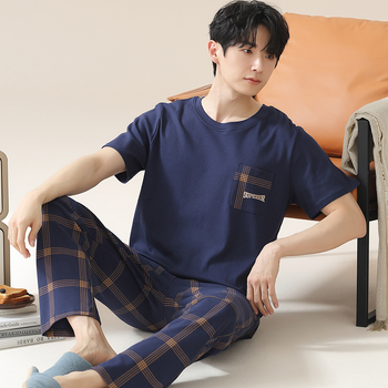 2024. aasta suvine uus kvaliteetne kangas puhas puuvillane pidžaamakomplekt meeste koduriiete lühikeste varrukatega püksid vabaajariietus