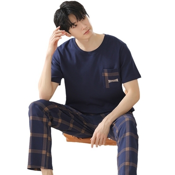 2024. aasta suvine uus kvaliteetne kangas puhas puuvillane pidžaamakomplekt meeste koduriiete lühikeste varrukatega püksid vabaajariietus