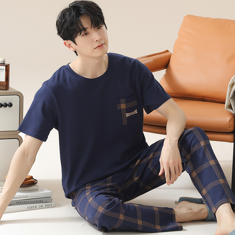 2024. aasta suvine uus kvaliteetne kangas puhas puuvillane pidžaamakomplekt meeste koduriiete lühikeste varrukatega püksid vabaajariietus