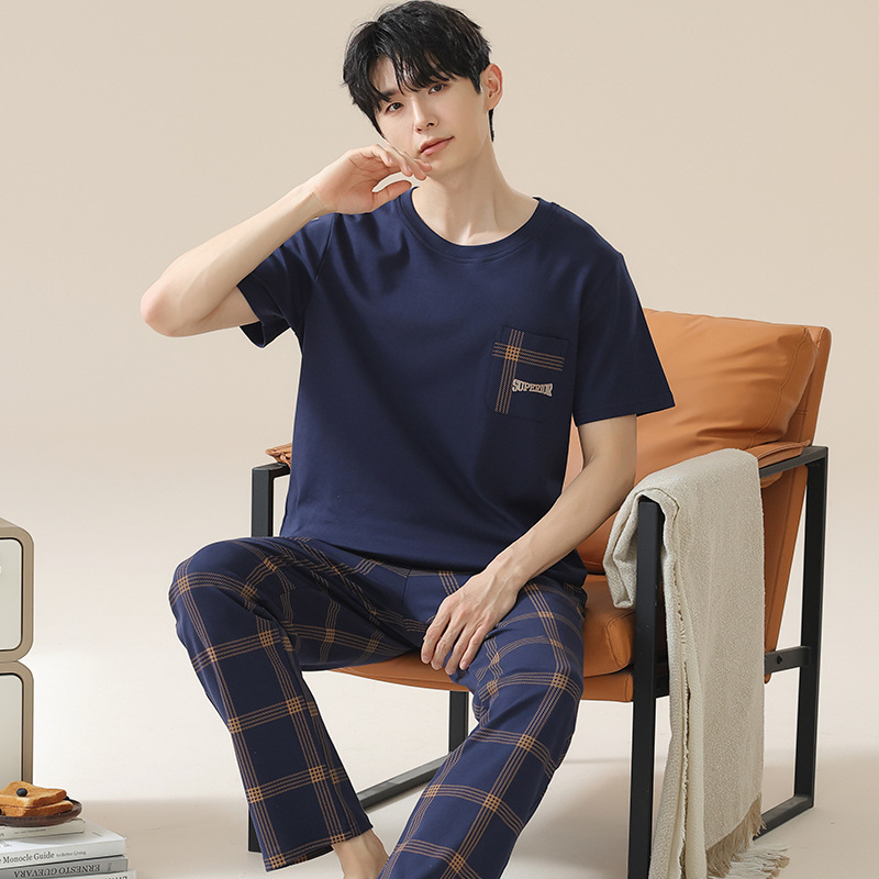 2024. aasta suvine uus kvaliteetne kangas puhas puuvillane pidžaamakomplekt meeste koduriiete lühikeste varrukatega püksid vabaajariietus