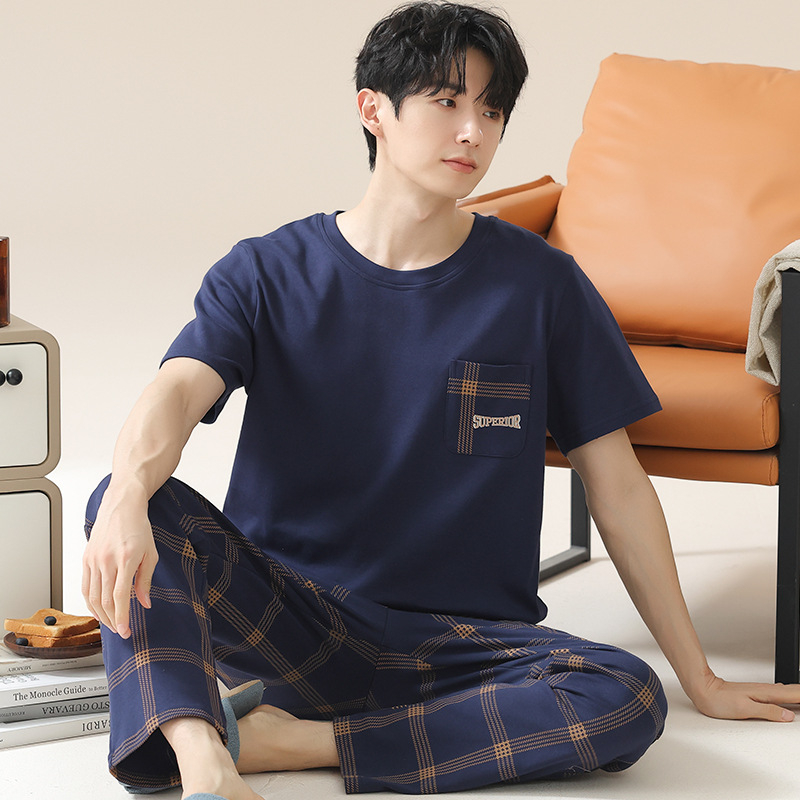 2024. aasta suvine uus kvaliteetne kangas puhas puuvillane pidžaamakomplekt meeste koduriiete lühikeste varrukatega püksid vabaajariietus