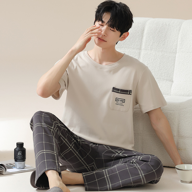 2024. aasta suvine uus kvaliteetne kangas puhas puuvillane pidžaamakomplekt meeste koduriiete lühikeste varrukatega püksid vabaajariietus