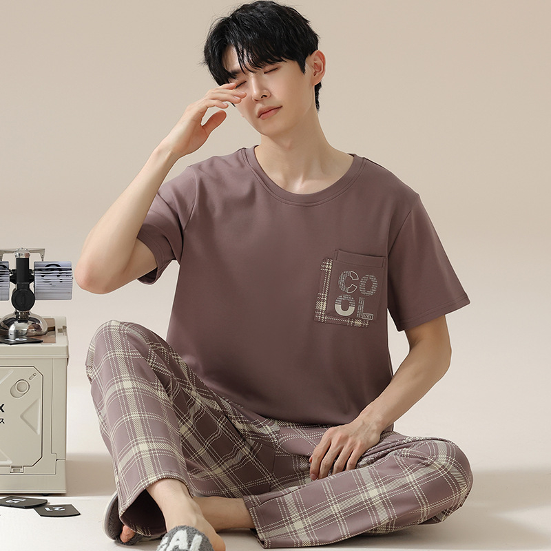 2024. aasta suvine uus kvaliteetne kangas puhas puuvillane pidžaamakomplekt meeste koduriiete lühikeste varrukatega püksid vabaajariietus