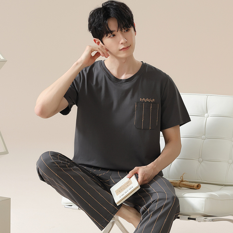 2024. aasta suvine uus kvaliteetne kangas puhas puuvillane pidžaamakomplekt meeste koduriiete lühikeste varrukatega püksid vabaajariietus