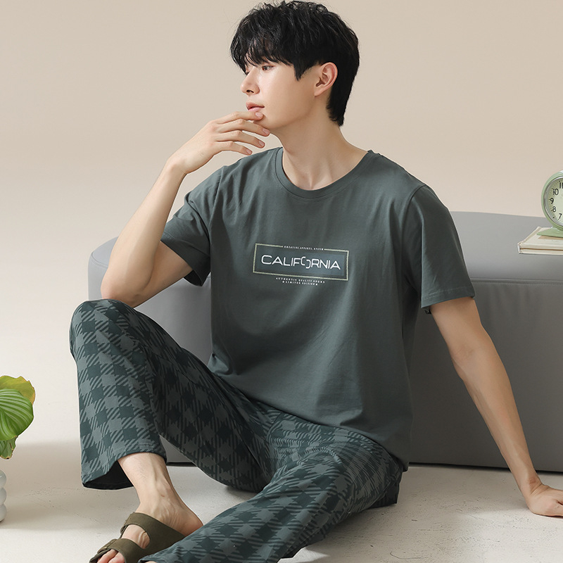 2024. aasta suvine uus kvaliteetne kangas puhas puuvillane pidžaamakomplekt meeste koduriiete lühikeste varrukatega püksid vabaajariietus