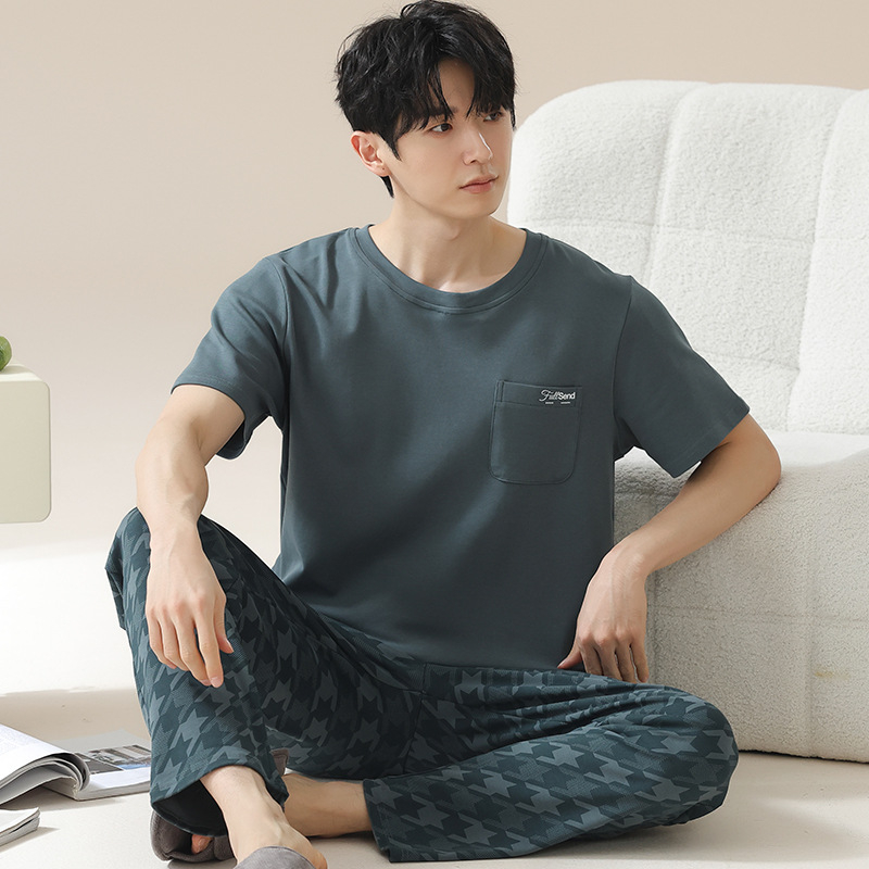 2024. aasta suvine uus kvaliteetne kangas puhas puuvillane pidžaamakomplekt meeste koduriiete lühikeste varrukatega püksid vabaajariietus