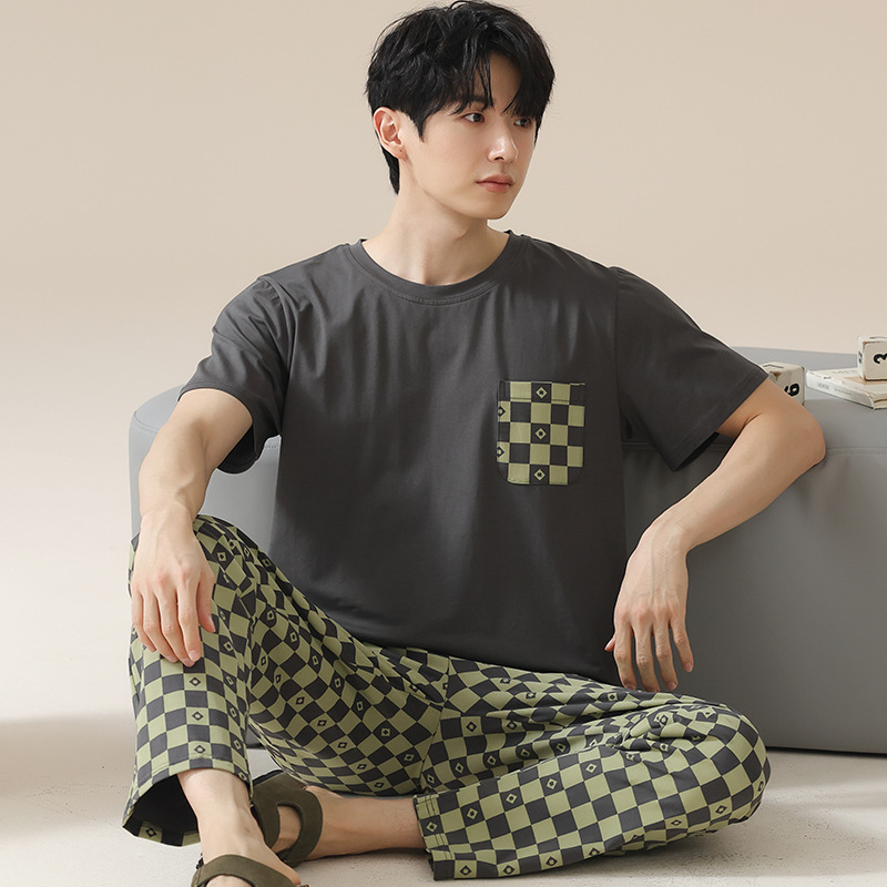 2024. aasta suvine uus kvaliteetne kangas puhas puuvillane pidžaamakomplekt meeste koduriiete lühikeste varrukatega püksid vabaajariietus