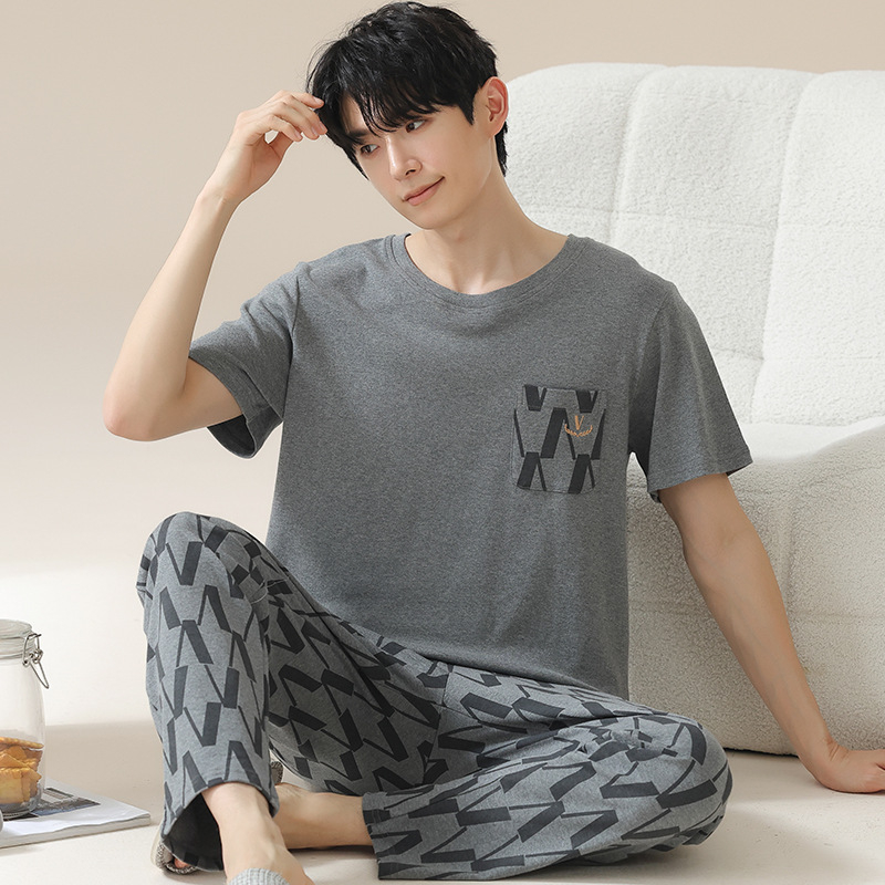 2024. aasta suvine uus kvaliteetne kangas puhas puuvillane pidžaamakomplekt meeste koduriiete lühikeste varrukatega püksid vabaajariietus