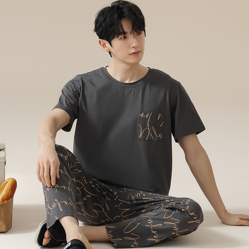 2024. aasta suvine uus kvaliteetne kangas puhas puuvillane pidžaamakomplekt meeste koduriiete lühikeste varrukatega püksid vabaajariietus