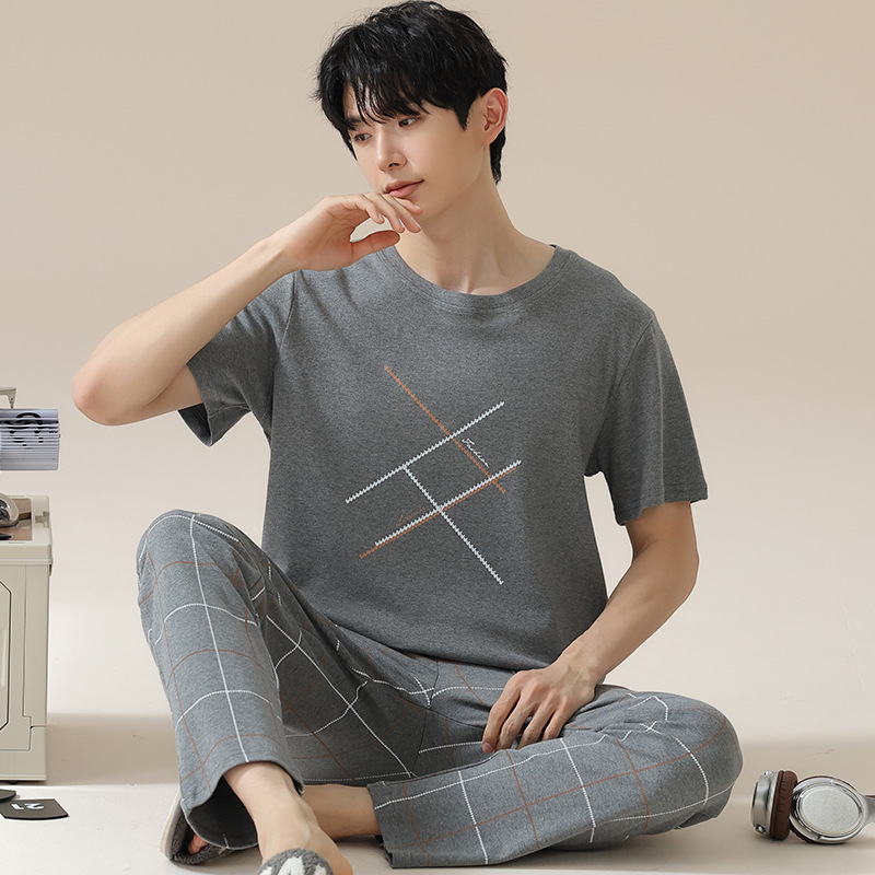 2024. aasta suvine uus kvaliteetne kangas puhas puuvillane pidžaamakomplekt meeste koduriiete lühikeste varrukatega püksid vabaajariietus