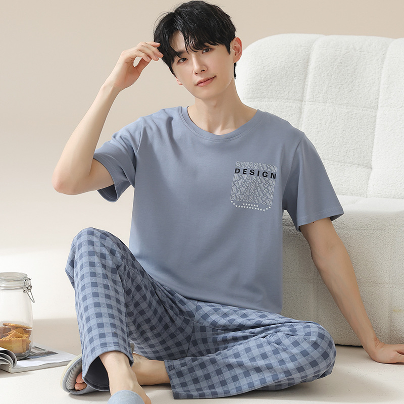 2024. aasta suvine uus kvaliteetne kangas puhas puuvillane pidžaamakomplekt meeste koduriiete lühikeste varrukatega püksid vabaajariietus