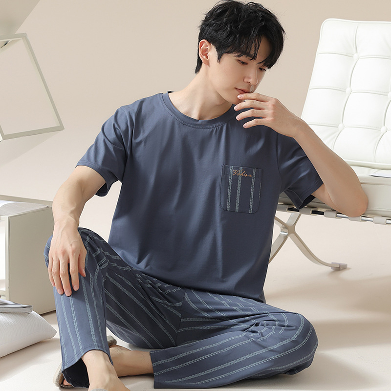 2024. aasta suvine uus kvaliteetne kangas puhas puuvillane pidžaamakomplekt meeste koduriiete lühikeste varrukatega püksid vabaajariietus