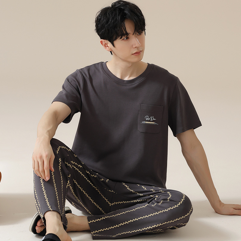 2024. aasta suvine uus kvaliteetne kangas puhas puuvillane pidžaamakomplekt meeste koduriiete lühikeste varrukatega püksid vabaajariietus